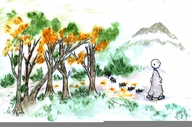 đi thiền hành- Sc Nhu Nghiêm vẽ guongthancuame